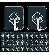 Adhesive Hooks, 32 Pack 33lb(Max) Sticky Transparent Reusable Removable Hooks for Hanging, Wall H...