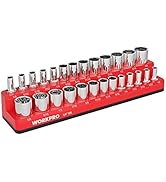 WORKPRO Magnetic Socket Organizer, 1/4-Inch SAE Socket Holder, Trays Hold 26 Standard & Deep Sockets