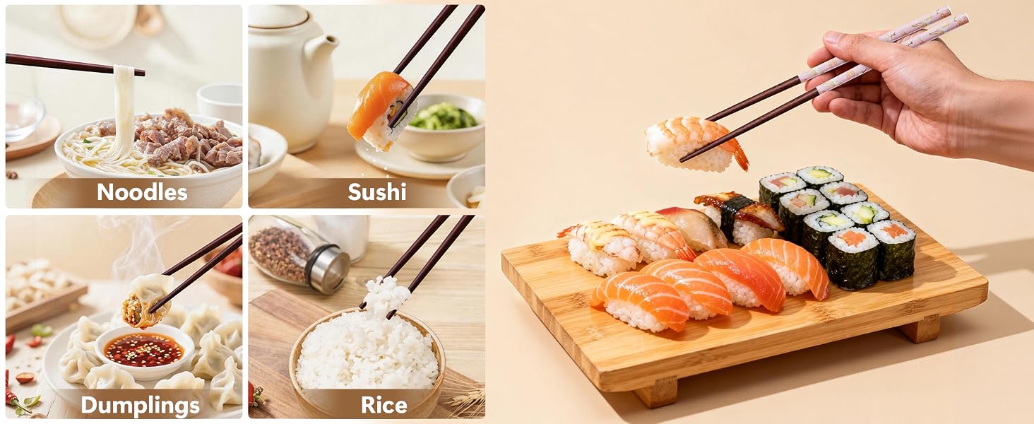 Reusable Wooden Chopsticks Set with Ceramic Chopstick Rests