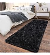 Ailyei Soft Runner Rugs for Bedroom Hallways, 2x6 Black Fluffy Shag Throw Area Rug Non Slip for B...