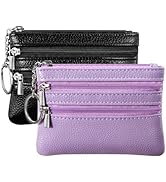 Chelmon 2 Pack Leather Coin Purse Pouch Change Card Holder Wallet with Keychain for Women and Men...