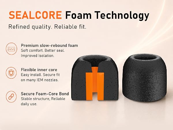 Audiovance foam eartips create secure fit to reduce leakage, improve isolation for fuller sound