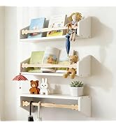 comfoyar Nursery Floating Book Shelves for Wall Set of 3, 15.7 Inch Solid Pine Natural Wood Hangi...