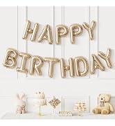 Haolongfa Champagne Gold Happy Birthday Balloon Banner, 16 In Foil Letter | Elegant Birthday Deco...