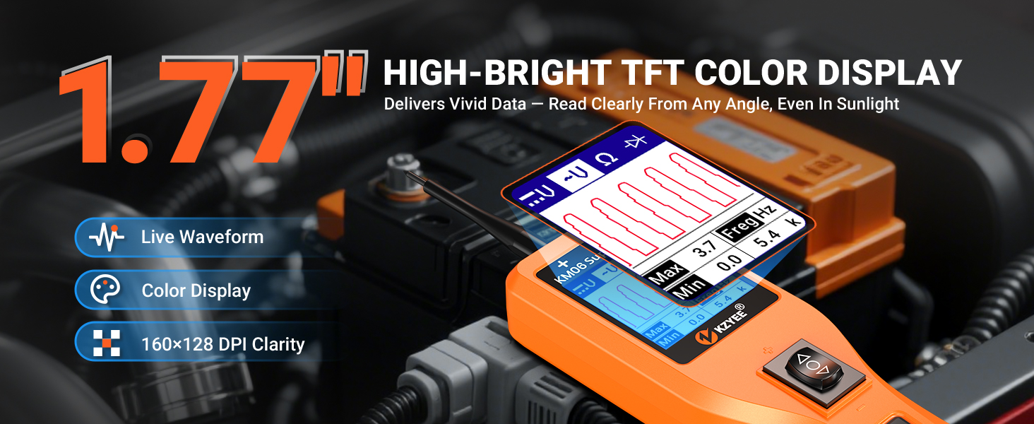Power diagnostic probe with a 1.77-inch high-bright TFT screen for clear, vivid data visibility