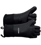 GEEKHOM BBQ Gloves, Grilling Gloves Heat Resistant Oven Gloves, Kitchen Silicone Oven Mitts, Long...