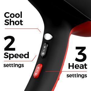 Hair dryer heat and speed controls