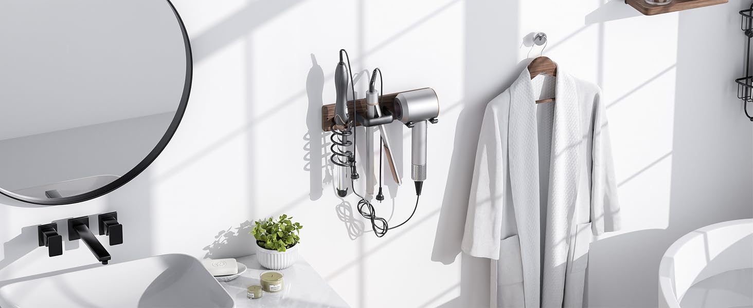 Walnut Hair Dryer Holder Curling Iron Holder Flat Iron