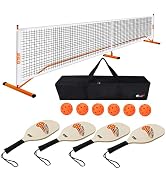 GSE Portable Pickleball Complete Net Set with Professional Pickleball Net, 4 Pickleball Paddles, ...