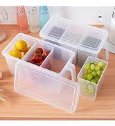 MineSign 2 Pack Plastic Divided Veggie Storage Containers with Lids and Handles for Fridge Storag...