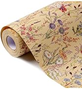Tyzarglef Wild Flower Wrapping Paper Roll, 17 Inches x 32.8 Feet Kraft Floral Design Wrapping Pap...