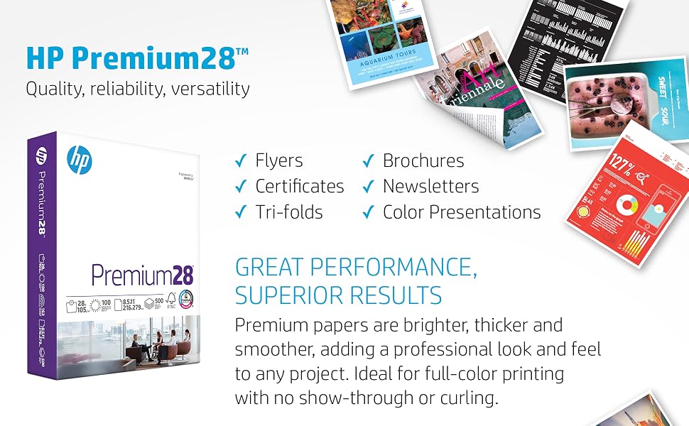 Premium28 papers are brighter, thicker, smoother for full-color printing with no show-through