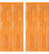 2 Pack Backdrop Curtains, 3.28 FT x 7.05 FT Orange Color Tinsel Backdrop, Metallic Party Streamer...