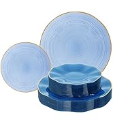 Pryntono 120PCS Blue Plastic Plates with Gold Rim, Heavy Duty Disposable Plates, Elegant and Fanc...