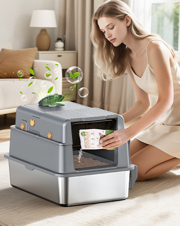 PalNests Stainless Steel Litter Box with Lid, Extra Large Enclosed Metal Cat Box Odor Control L6 Pro