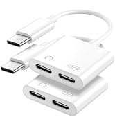 USB C to Dual Type C 2-in-1 Adapter, Type C Audio & PD Fast Charging Splitter Dongle, Simultaneou...