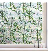 Window Privacy Film Rainbow Decorative Window Film, Stained Glass Window Stickers, Green Leaves G...