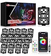 18PCS 5 Sides Full Angle RGB Motorcycle LED Underglow Kit with APP and 2 Remote Control,Brake Lig...