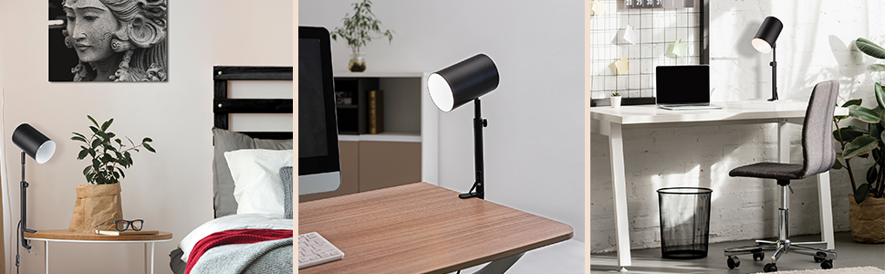 Pratt 18" Adjustable Height Clamp-Arm Desk Lamp, Matte Black, In-Line On/Off Switch