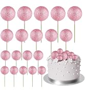 ASTARON 20 Pcs Ball Cake Topper Decorations Mini Balloons Cake Topper Sticks Pink Glitter Balls C...