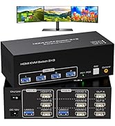 ATLAHET 8K@60Hz HDMI KVM Switch 3 Monitors 2 Computers 4K@120Hz USB 3.0 KVM Switches Triple Monit...