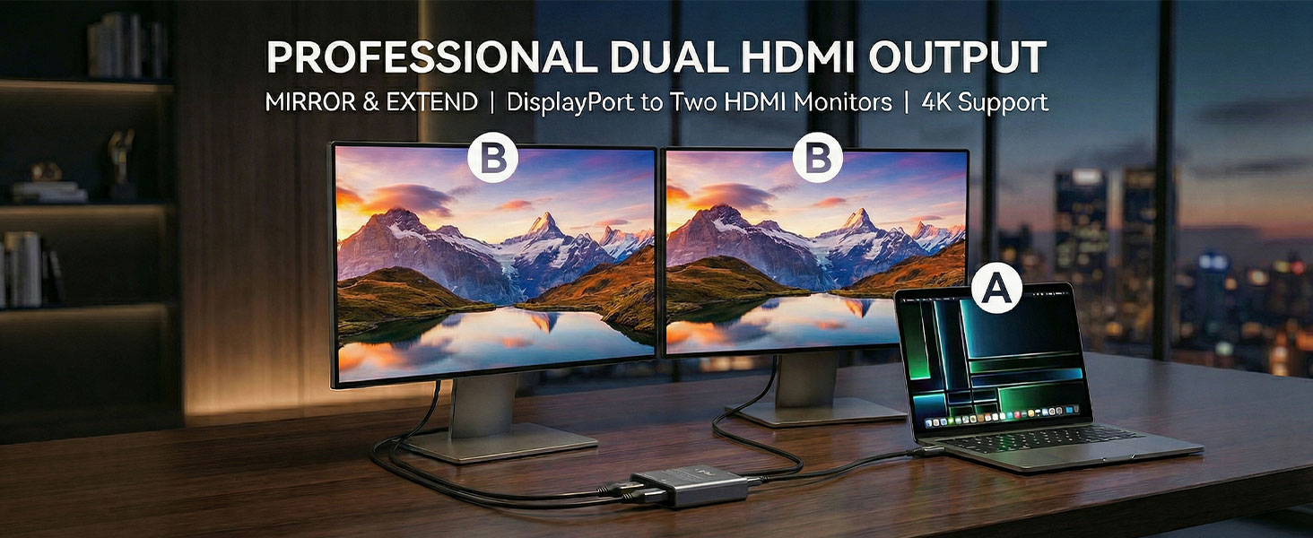 UPTab DisplayPort to Dual HDMI SST Mode for MacOS
