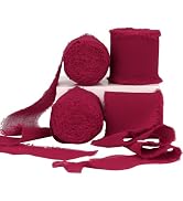 Burgundy 4 Rolls Handmade Silk Chiffon Ribbon - Frayed Edge, 21 Yards Long, 1.5 Inch Wide - For C...