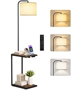 OUTONLIFE Floor Lamp with Table & Remote, C Shaped Side Table with Charging Station(USB & Type-C ...