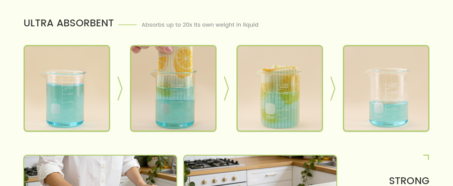 ULTRA ABSORBENT Absorbs up to 20x its own weight in liquid