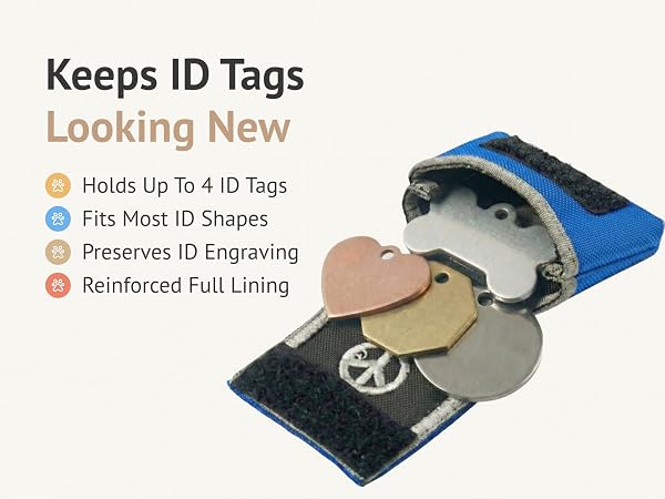 Dog tag silencer fits multiple tag shapes and sizes in one pouch