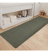 ZALL Waffle Bath Mat,Super Absorbent Non Slip Long Bathroom Runner Rug,Dark Green 24X72inch,Machi...