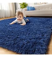 Amdrebio Navy Blue Area Rugs for Boys Bedroom, Fluffy Shag Furry Bedside Rug for Kids Room, Livin...