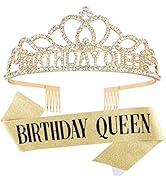 CAVETEE Gold Birthday Crowns for Women Birthday Queen Sash and Tiara for Women Gold Birthday Part...