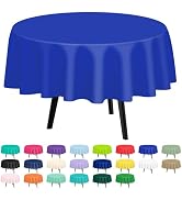 QIKSION 2 Pack Dark Blue Plastic Tablecloth Disposable Circle Table Covers Blue Table Cloths for ...