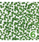 HXWEIYE 6 Pack Fake Vines for Room Décor, Artificial Ivy Greenery Garland Fake Leaves Hanging Pla...