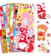 12Sheets Valentines Stickers Crafts for Kids - Make-A-Dinosaur/Llama/Bear/Cupid/Gnome Face Sticke...