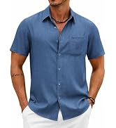 COOFANDY Mens Button Down Shirt Short Sleeve Casual Shirts Summer Beach Vacation Wedding Shirt wi...