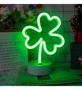 Clover Neon Signs With Holder Base,Green Lucky Clover USB or 3-AA Battery Powered Neon Light, LED...