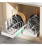Pull Out Pots and Pans Organizer Under Cabinet, Sliding Lid Holder and Pan Rack in Kitchen, Slide...