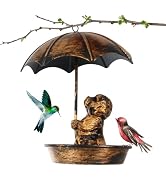 Squirrel Proof Bird Feeder for Outdoors – Metal Hanging Wild Bird Feeder with Cute Dog & Umbrella...