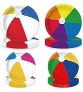 Beach Ball Party Plates Set, 48PCS, 9 Inch & 7 Inch Disposable Summer Party Plates, Realistic Bea...