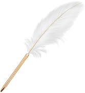 BWESOO White Retro Feather Ballpoint Pen Exquisite Siganture Pen Refillable Ballpoint Pen for Wed...
