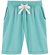 FABEILAI Women's Knee-Length Bermuda Casual Shorts with Elastic Waist Drawstring
