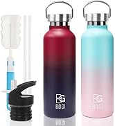 BOGI Stainless Steel Water Bottle, 2 Pack 20oz Vacuum Insulated Water Bottle with Straw Lid, BPA ...