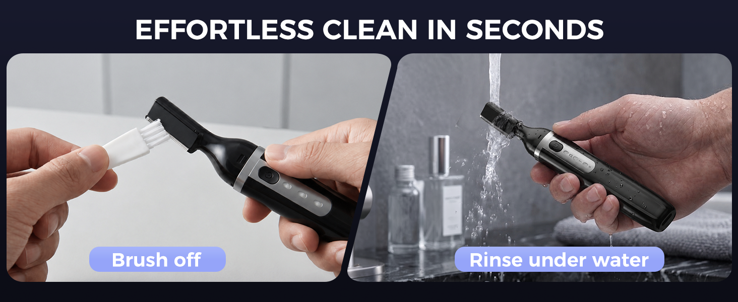 EFFORTLESS CLEAN IN SECONDS Brush off Rinse under water