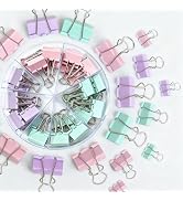 Creechwa Binder Clips Assorted Sized, Metal Clips for Office, 60 Psc | 1 Box of Colored Paper cli...