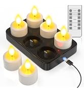 SoulBay Rechargeable Tea Lights Candles with Remote Timer & Charging Base | Flameless Flickering ...
