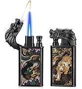 Luxury Dragon Head Torch Lighter, Dual Jet Flame Butane Refillable Windproof Lighter, Double-Side...