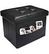 AmasSmile Ottoman with Storage,16" Folding Leather Foot Rest Chest,Black | Storage Chest Ottoman ...