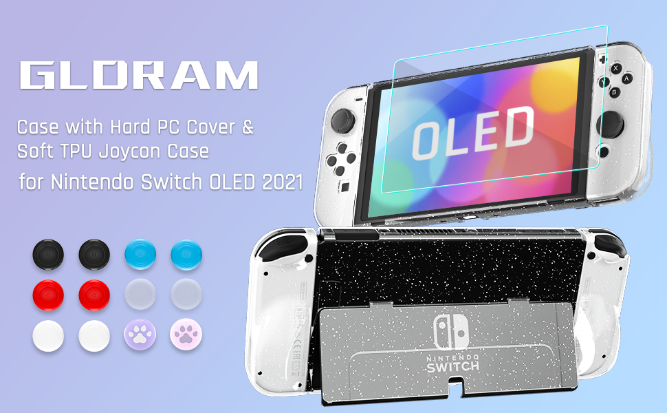 GLDRAM Glitter Case Set with PC Cover & TPU Shell for Nintendo Switch OLED